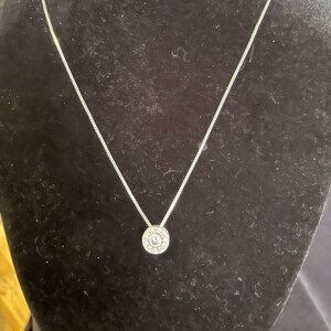 Carolee Sterling Silver White Crystal Halo Pendant  925 Italy Box Chain  Dainty
